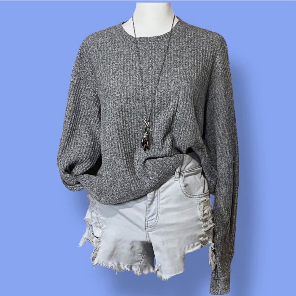 WILD FABLE HEATHER GRAY WAFFLE KNIT LONG SLEEVE TOP SIZE SMALL